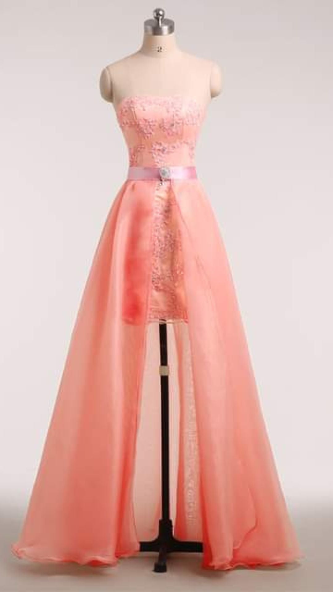Pink High-Low Lace Gown