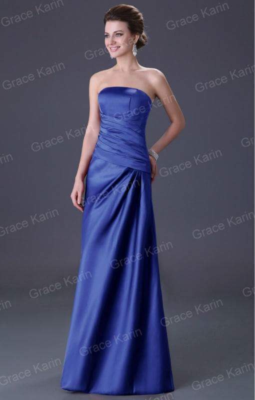 Strapless Satin Evening Dress - Blue