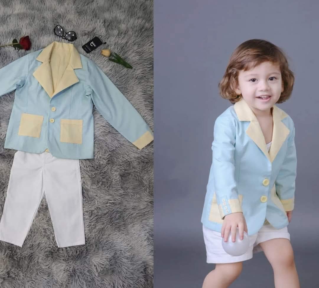 ชุดสูทเด็ก สีฟ้าอ่อนขาว Samuel2in1