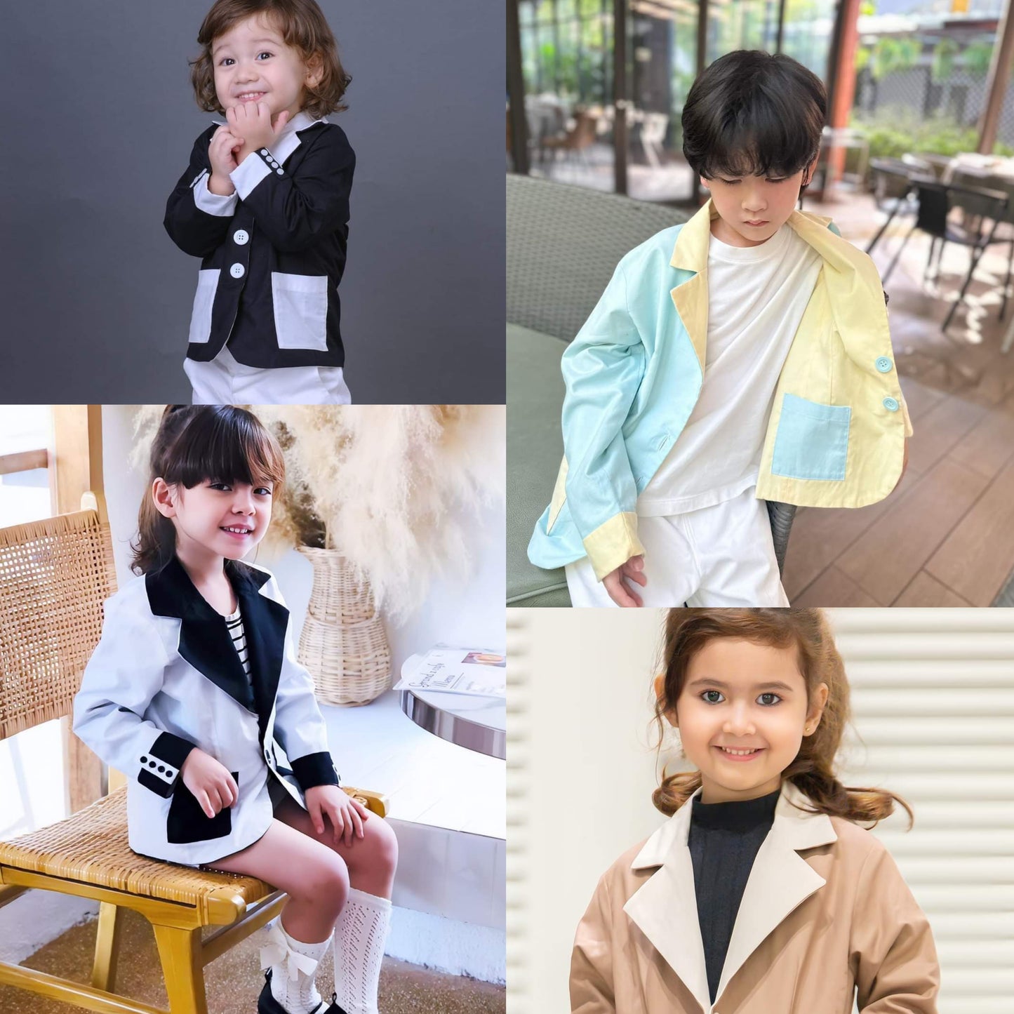 リバーシブルキッズスーツ - ブラック&ホワイト + ホワイトパンツ