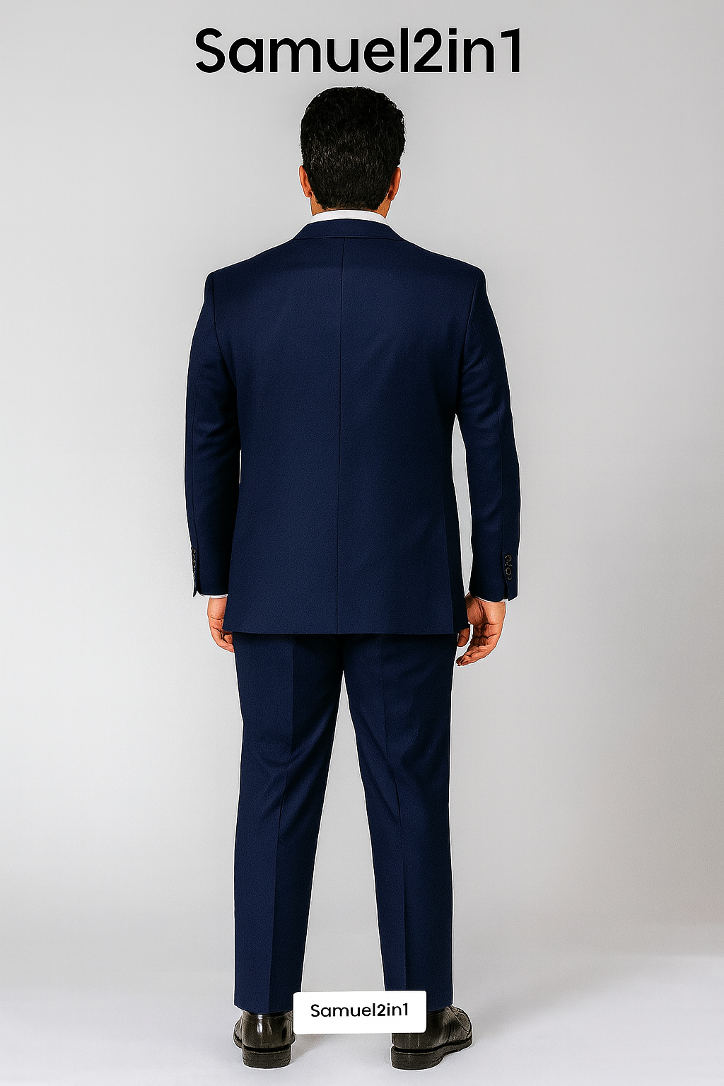 サテンラペル付きネイビープラスサイズスーツ(3XL~6XL)