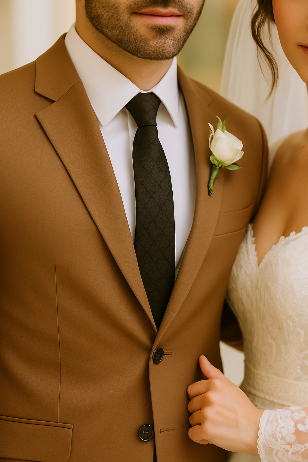 สูทเจ้าบ่าวเช่าตัดใหม่ สีทองคาราเมล | Caramel Gold Groom Suit for Rent