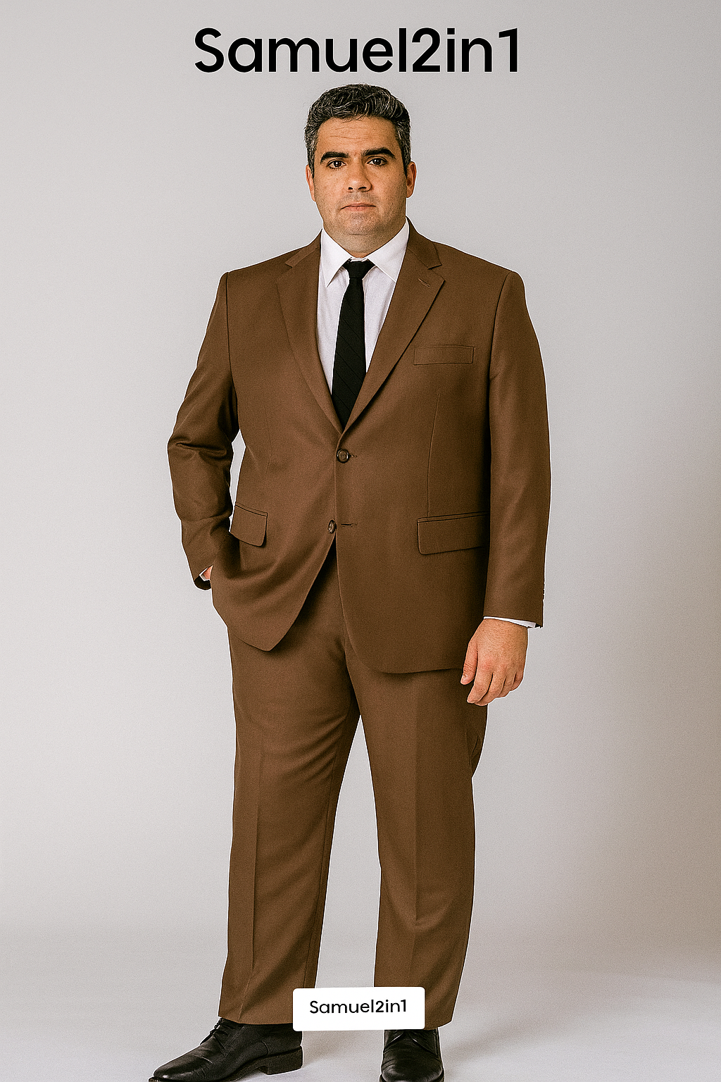 仕立てたてのブラウンスーツ(3XL~6XL)-ノッチラペル、フラップポケット