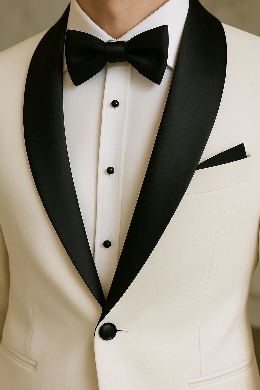 A very neat white and black groom's suit, newly tailored for rent | White & Black Tuxedo for Groom (Made-to-Rent)