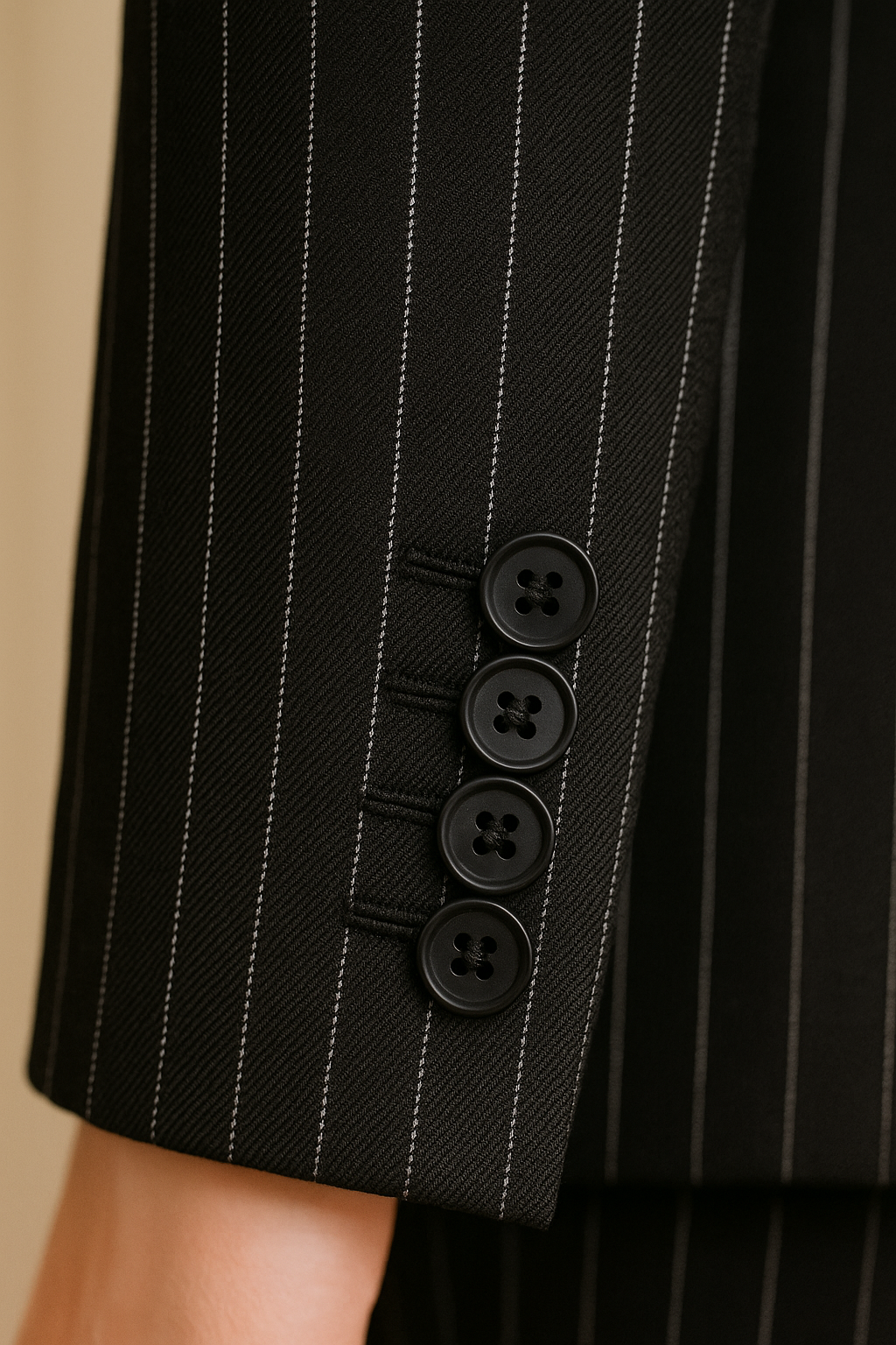 สูทผู้หญิงลายทาง Pinstripe สีน้ำเงินเข้ม กระดุมคู่ สั่งตัด (Made to Order) | Dress Co Rental