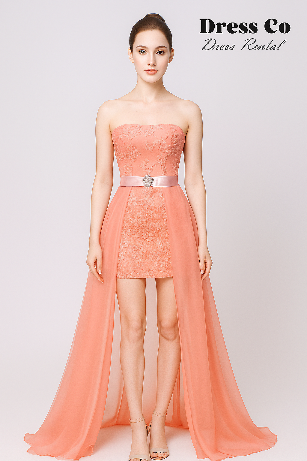 Pink High-Low Lace Gown