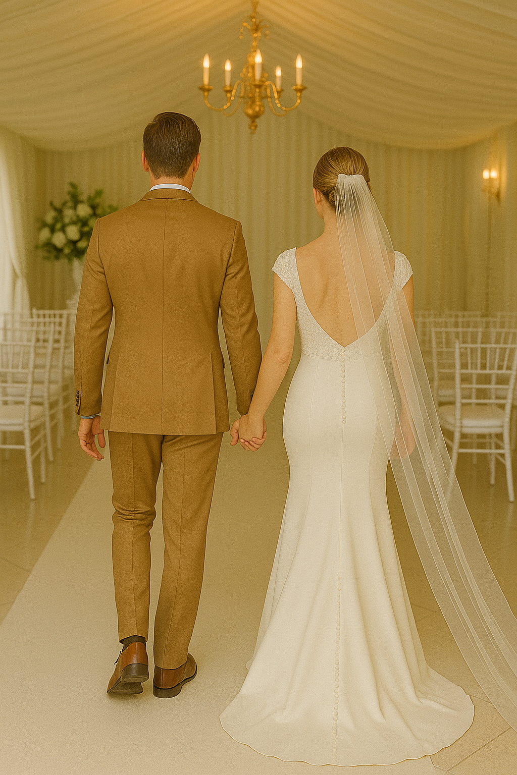 สูทเจ้าบ่าวเช่าตัดใหม่ สีคาราเมลทอง ทรงหรูหรา | Caramel Gold Groom Suit for Rent