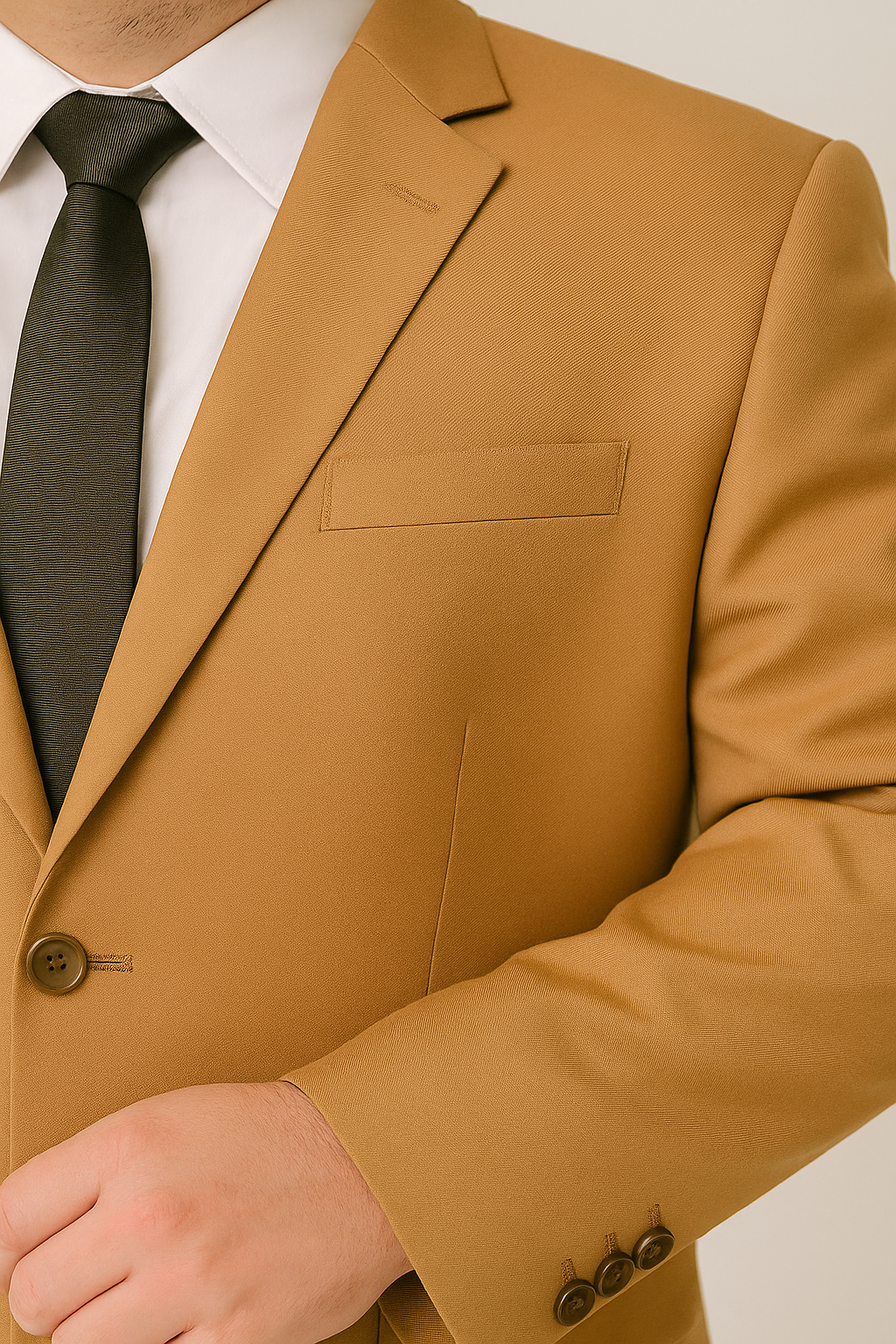 クリーム色の新仕立てスーツ(3XL~6XL) – ノッチラペル、フラップポケット