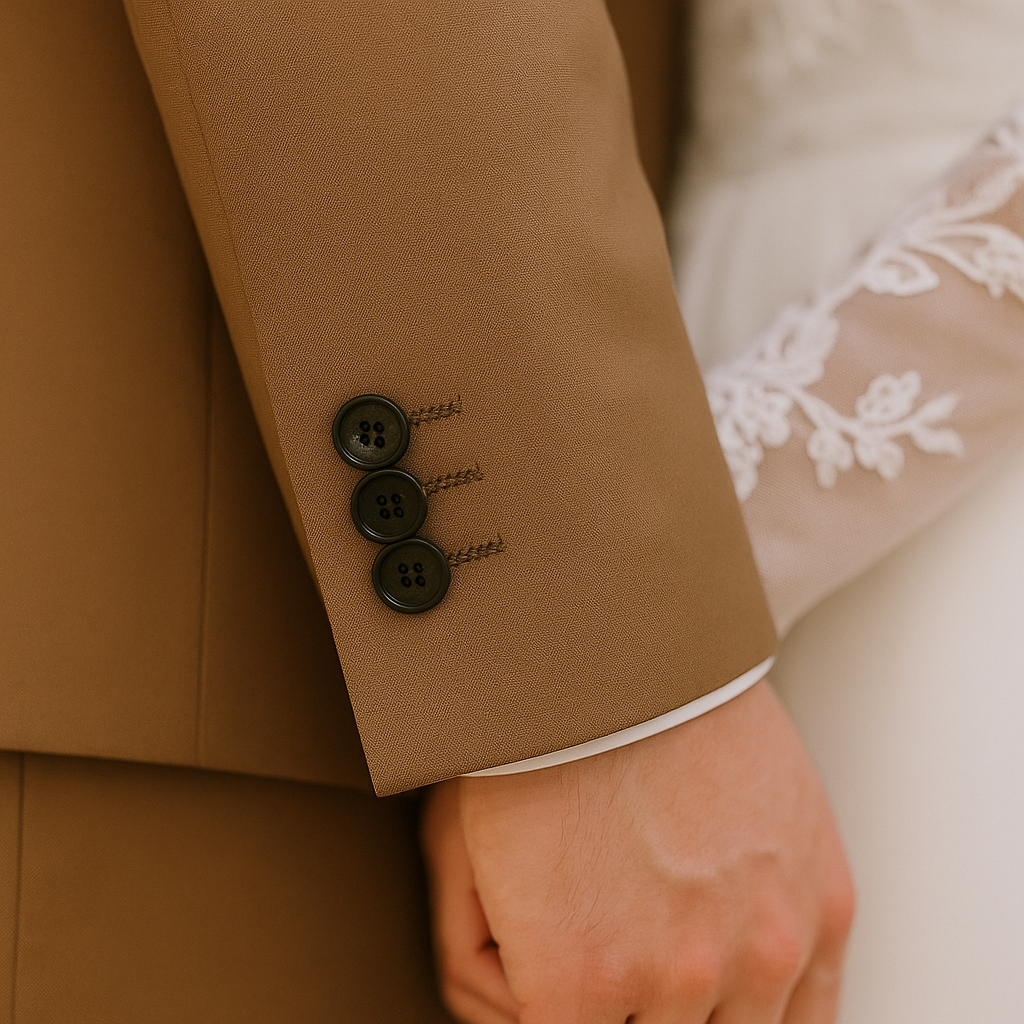 สูทเจ้าบ่าวเช่าตัดใหม่ สีทองคาราเมล | Caramel Gold Groom Suit for Rent
