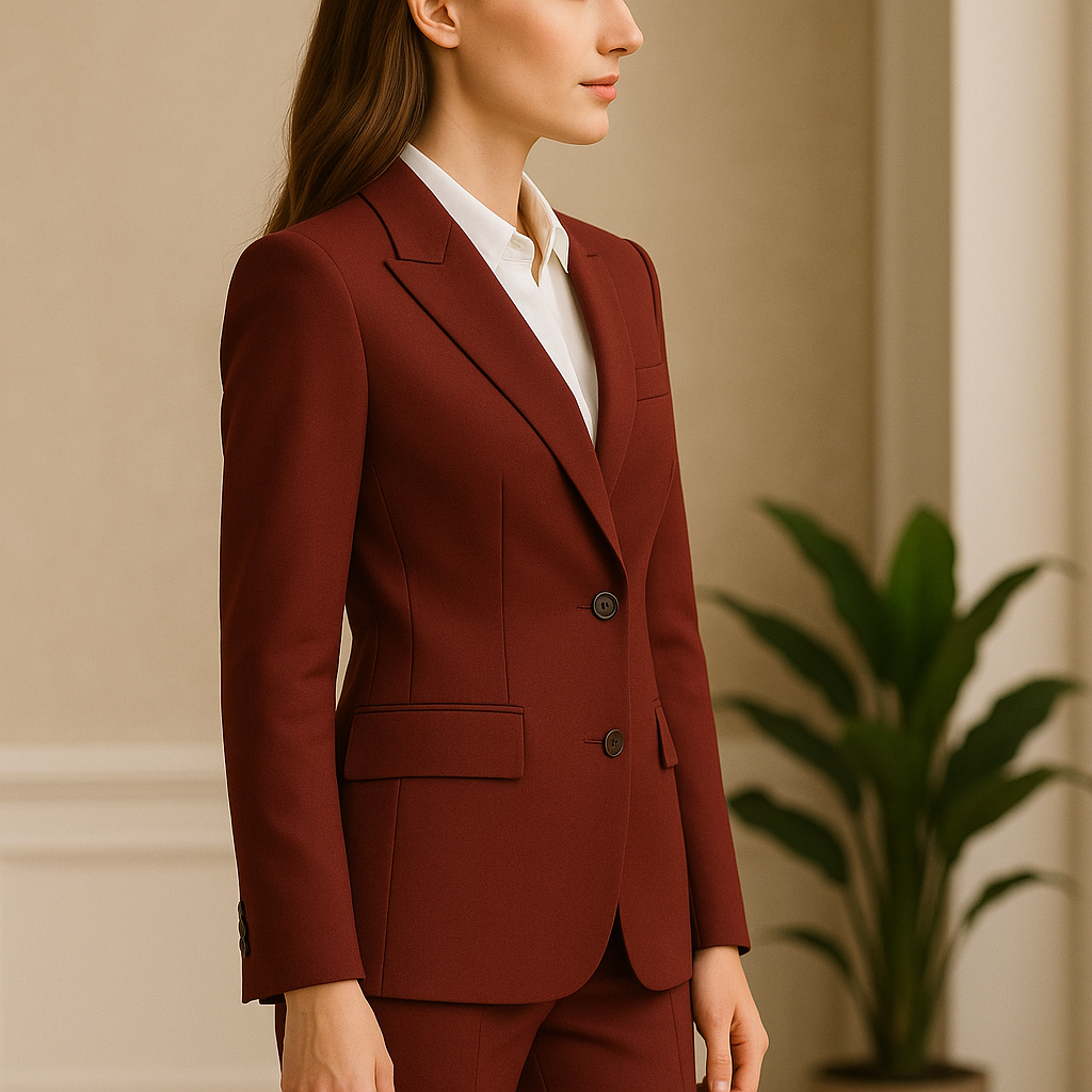 สูทผู้หญิงสีแดง Burgundy กระดุมคู่ สั่งตัด (Made to Order) | Dress Co Rental