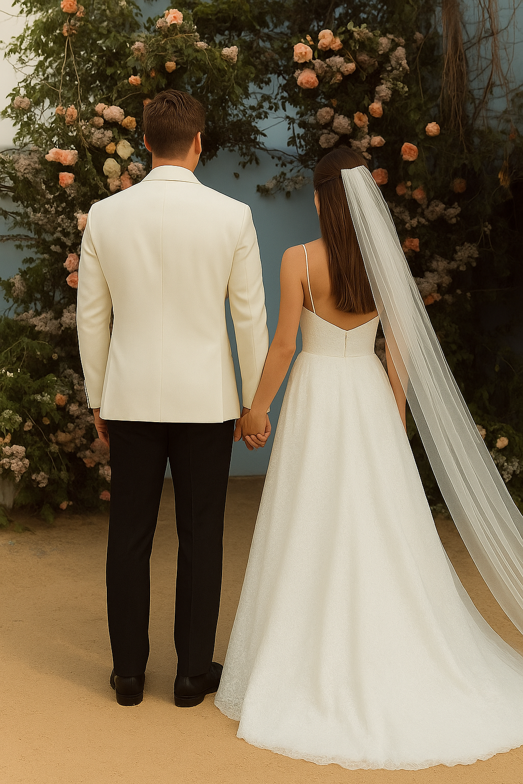Elegant White & Black Groom Tuxedo (Made-to-Rent)