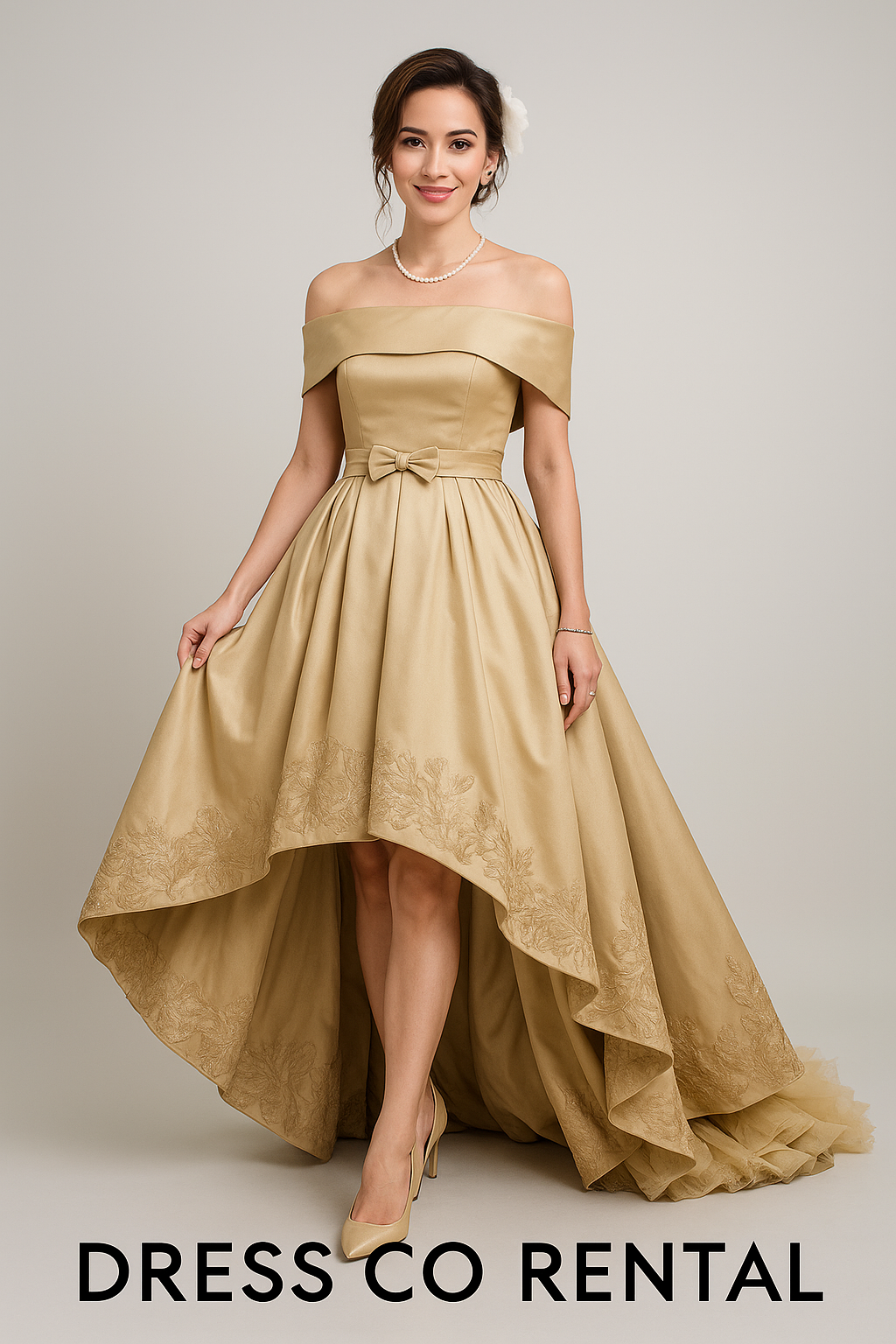 Elegant Gold Ruffled Evening Dress