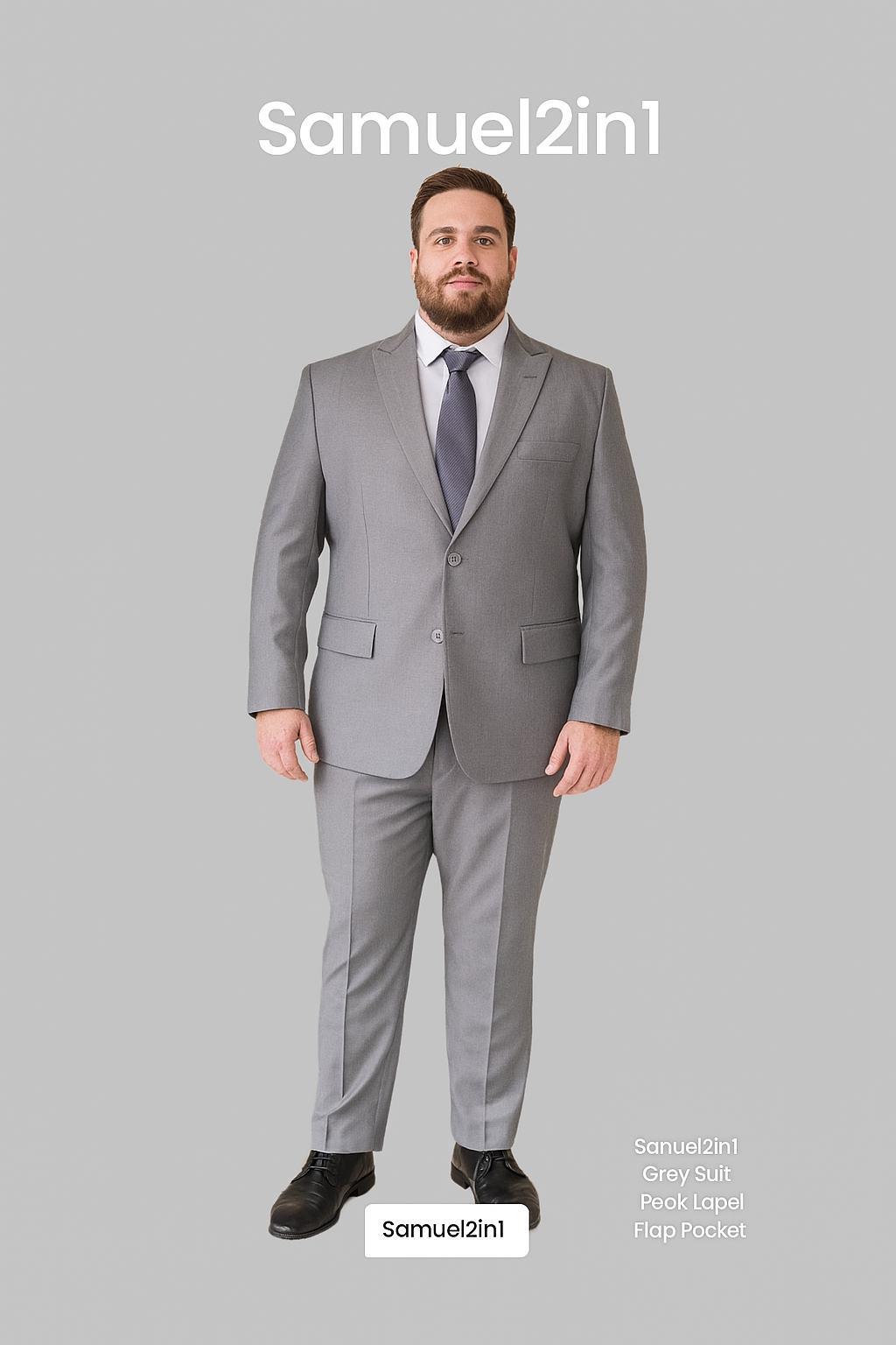 レンタル用新作オーダーメイドスーツ、グレー、プラスサイズ(3XL~6XL)プラスサイズスーツ – グレー(3XL~6XL オーダーメイド)