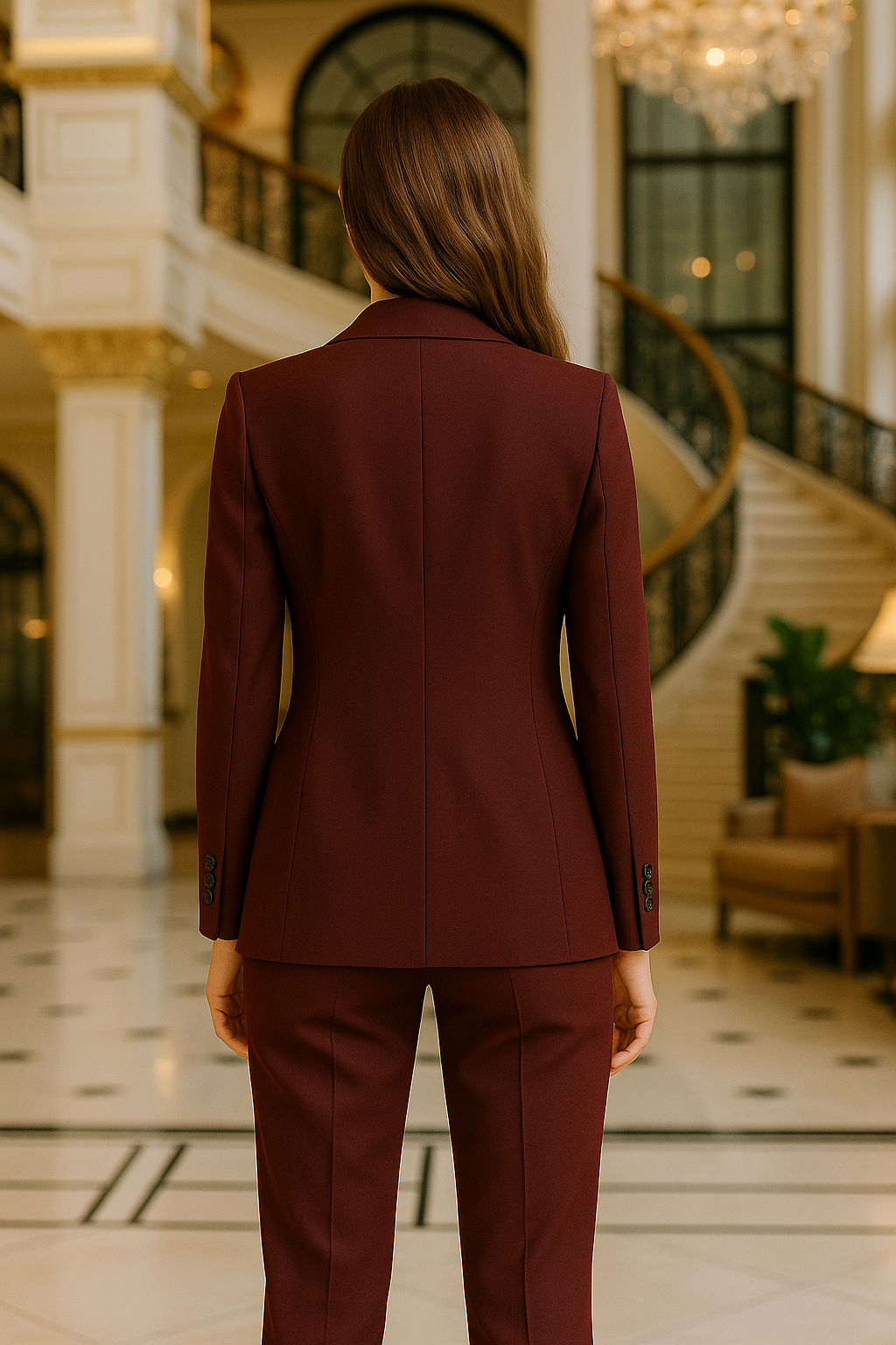 สูทผู้หญิงสีแดง Burgundy กระดุมคู่ สั่งตัด (Made to Order) | Dress Co Rental