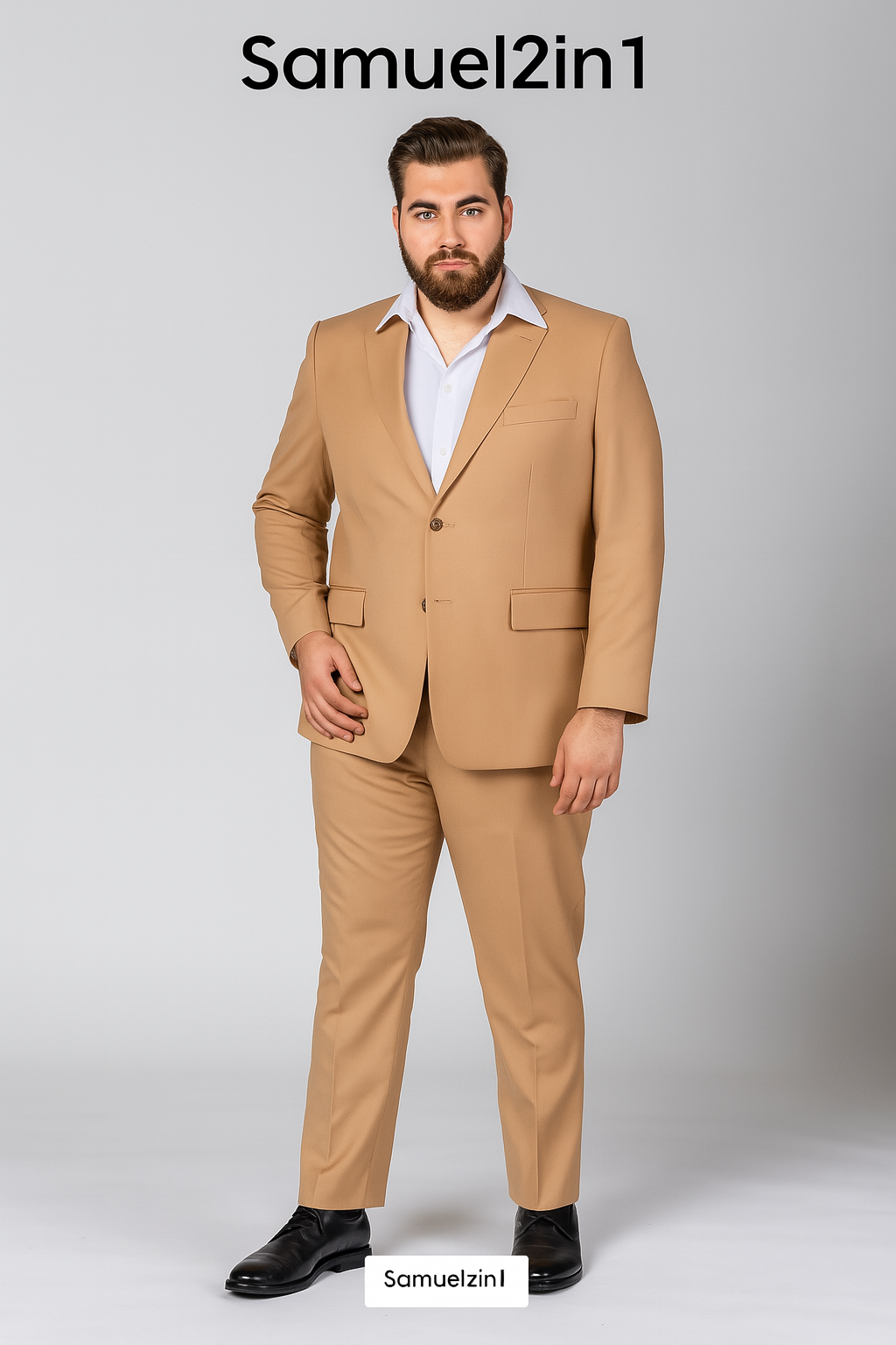 クリーム色の新仕立てスーツ(3XL~6XL) – ノッチラペル、フラップポケット