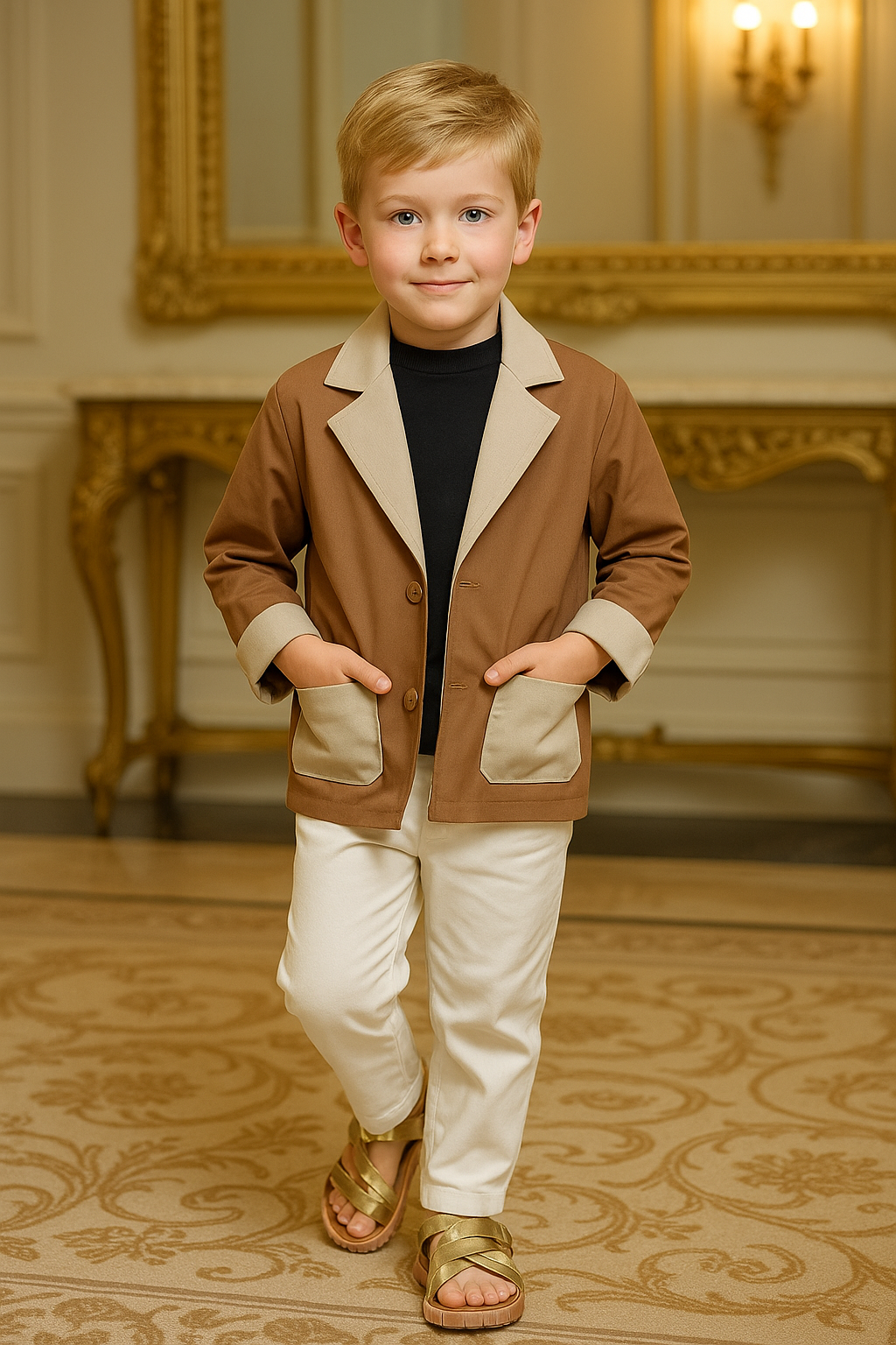 ชุดสูทเด็กกลับด้านได้ สีเบจ-น้ำตาล | สำหรับเด็กชายและเด็กหญิง