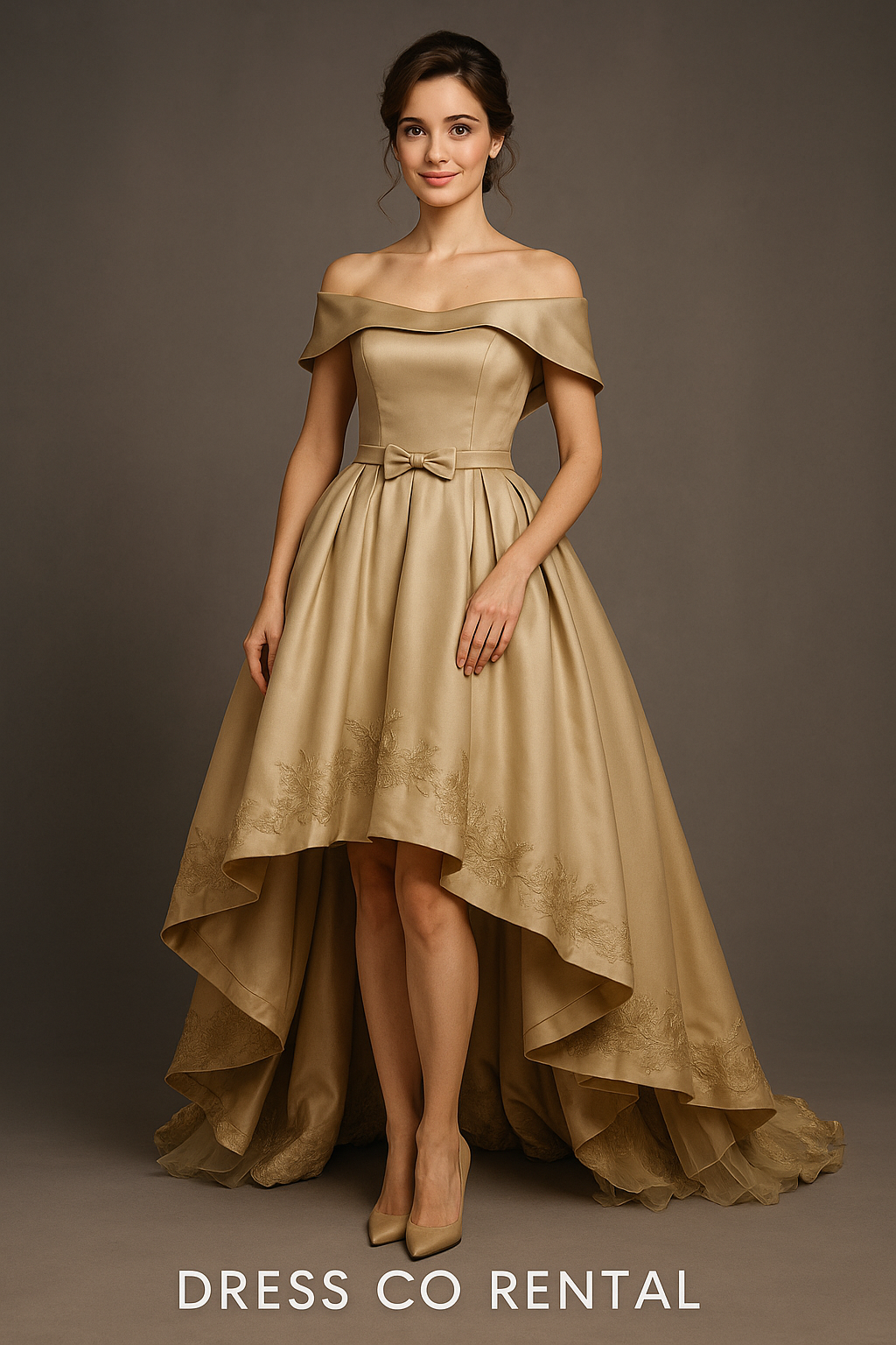 Elegant Gold Ruffled Evening Dress
