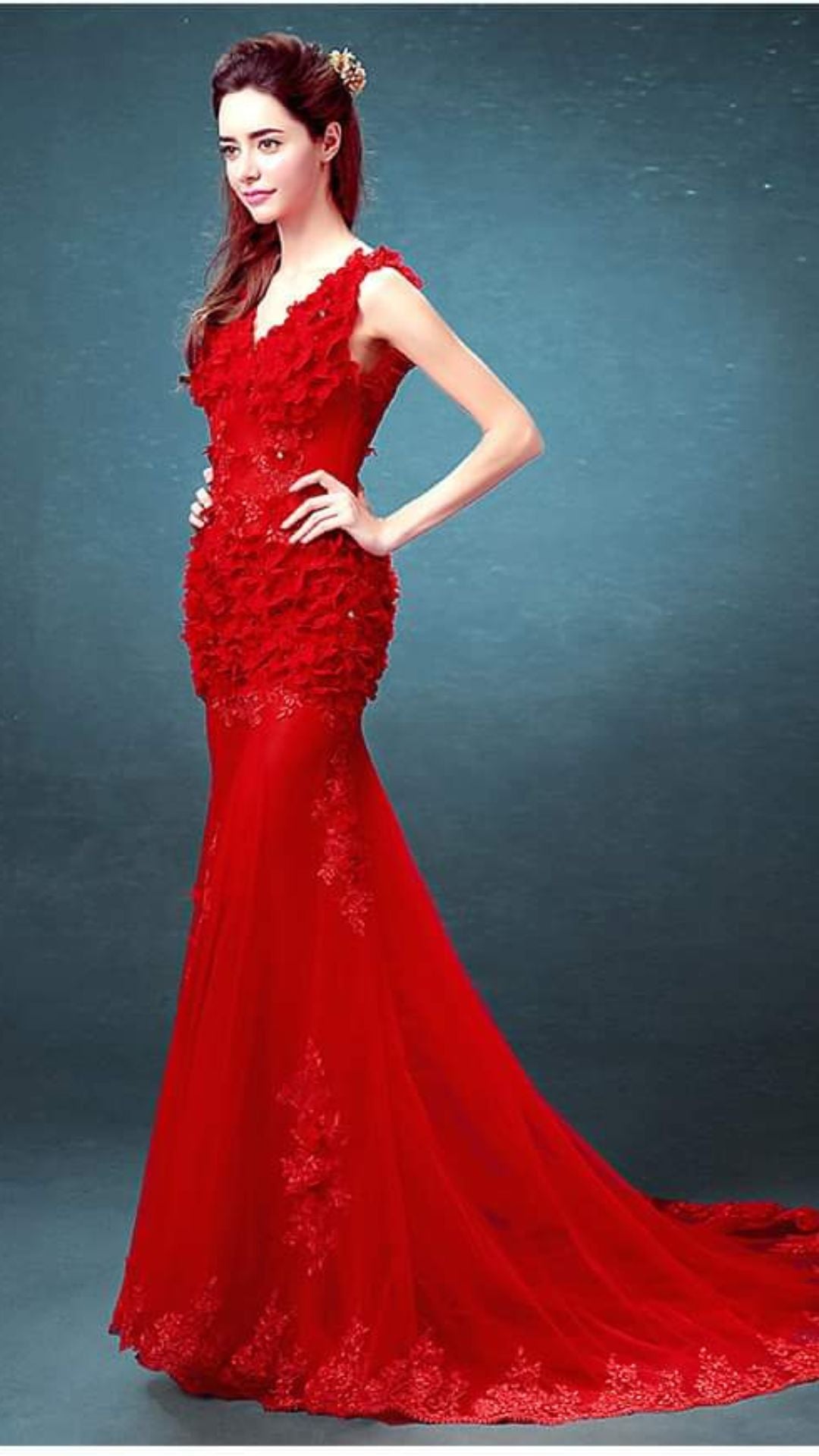 Red Mermaid Gown / Red fishtail long evening gown