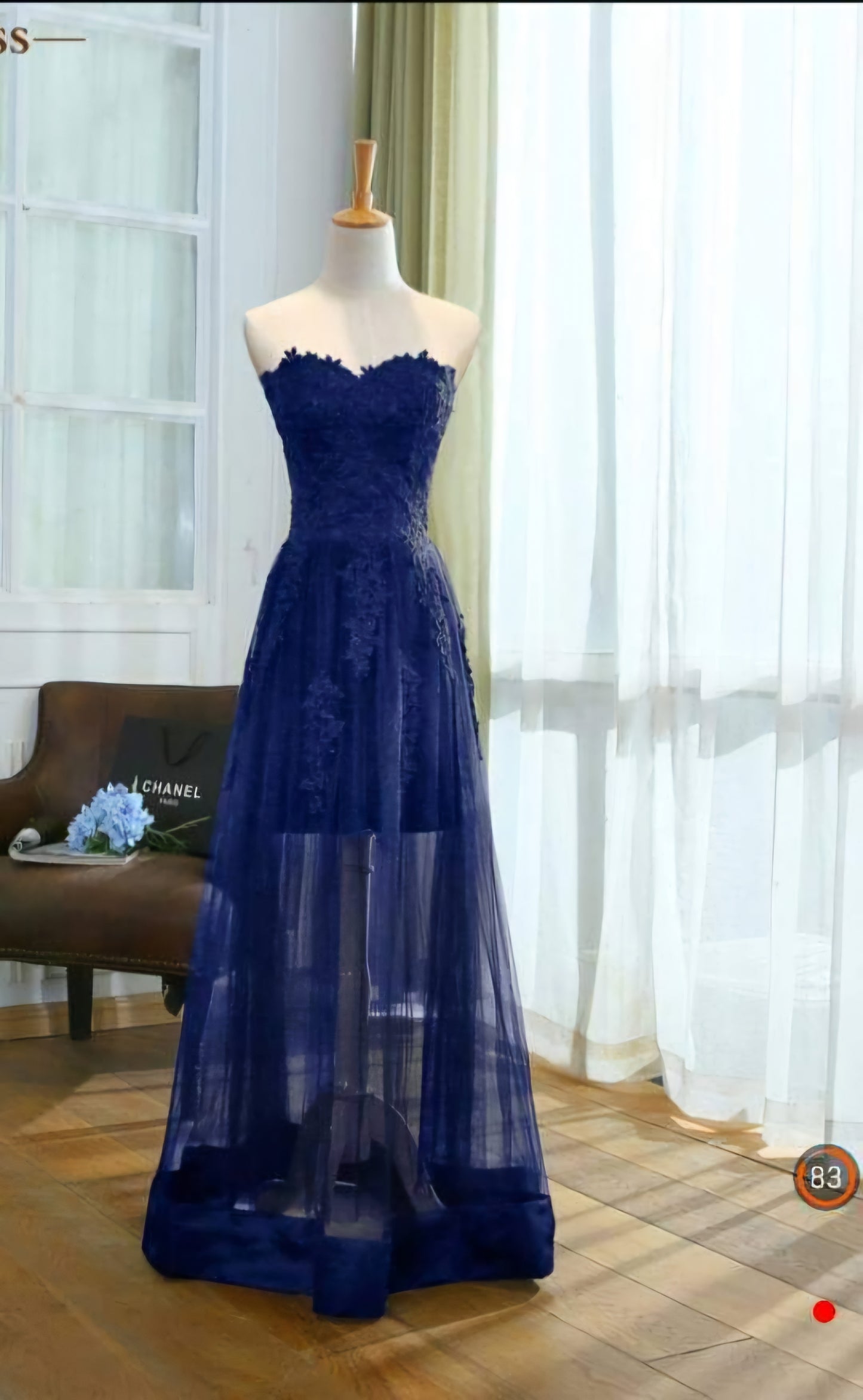 Navy Sheer Lace Sweetheart Dress
