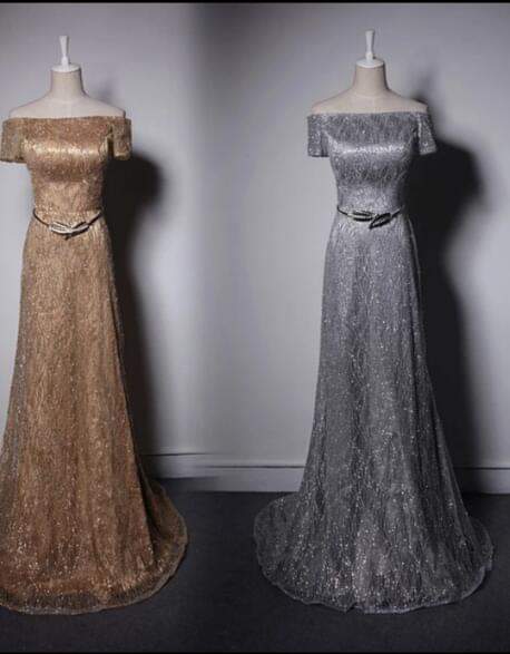 Glitter Off-Shoulder Dress Gold &amp; Silver
