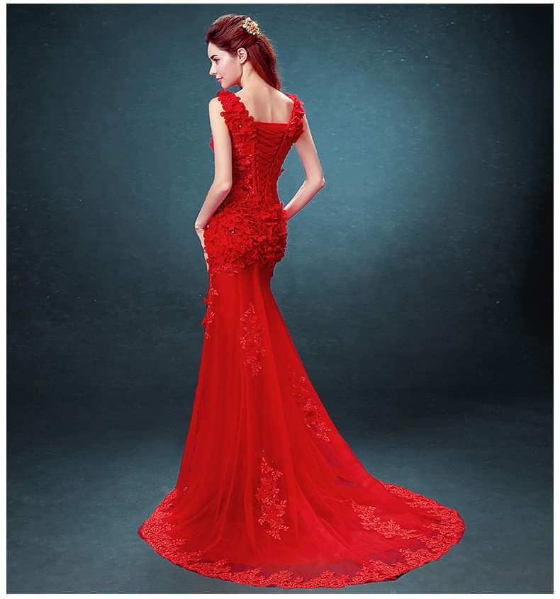 Red Mermaid Gown / Red fishtail long evening gown