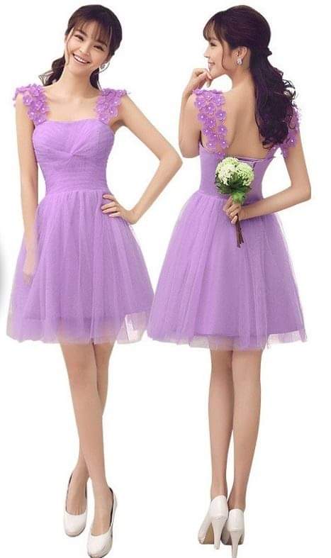 เดรสม่วงสายดอกไม้ / Purple Flower Strap Dress