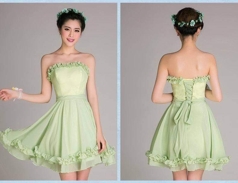เดรสเขียวระบายสั้น / Green Ruffle Short Dress