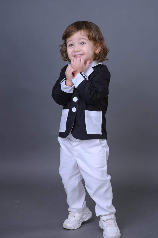 ชุดสูทเด็ก 2 ด้าน สีดำ-ขาว + กางเกงสีขาว | Reversible Kids Suit - Black & White