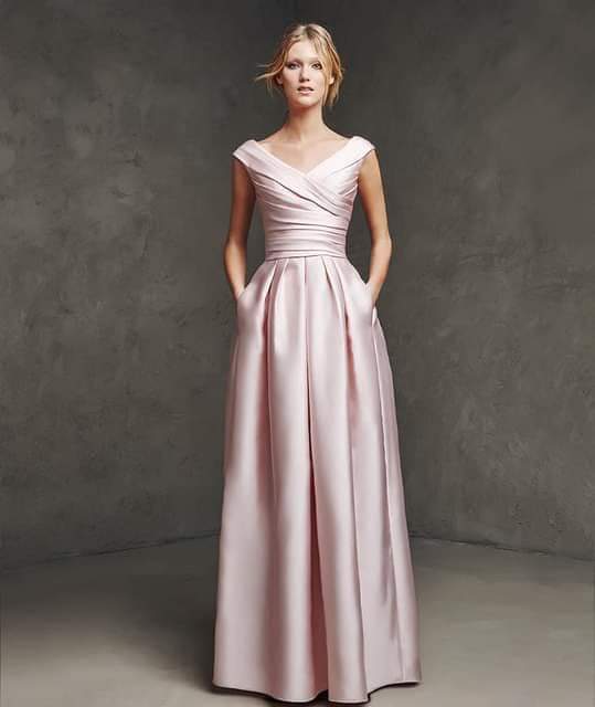 Elegant Pastel Pink Off-Shoulder Long Dress