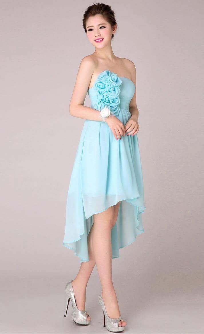 เดรสดอกไม้ฟ้าทรงหน้า-หลังสั้นยาว | Blue Floral High-Low Dress