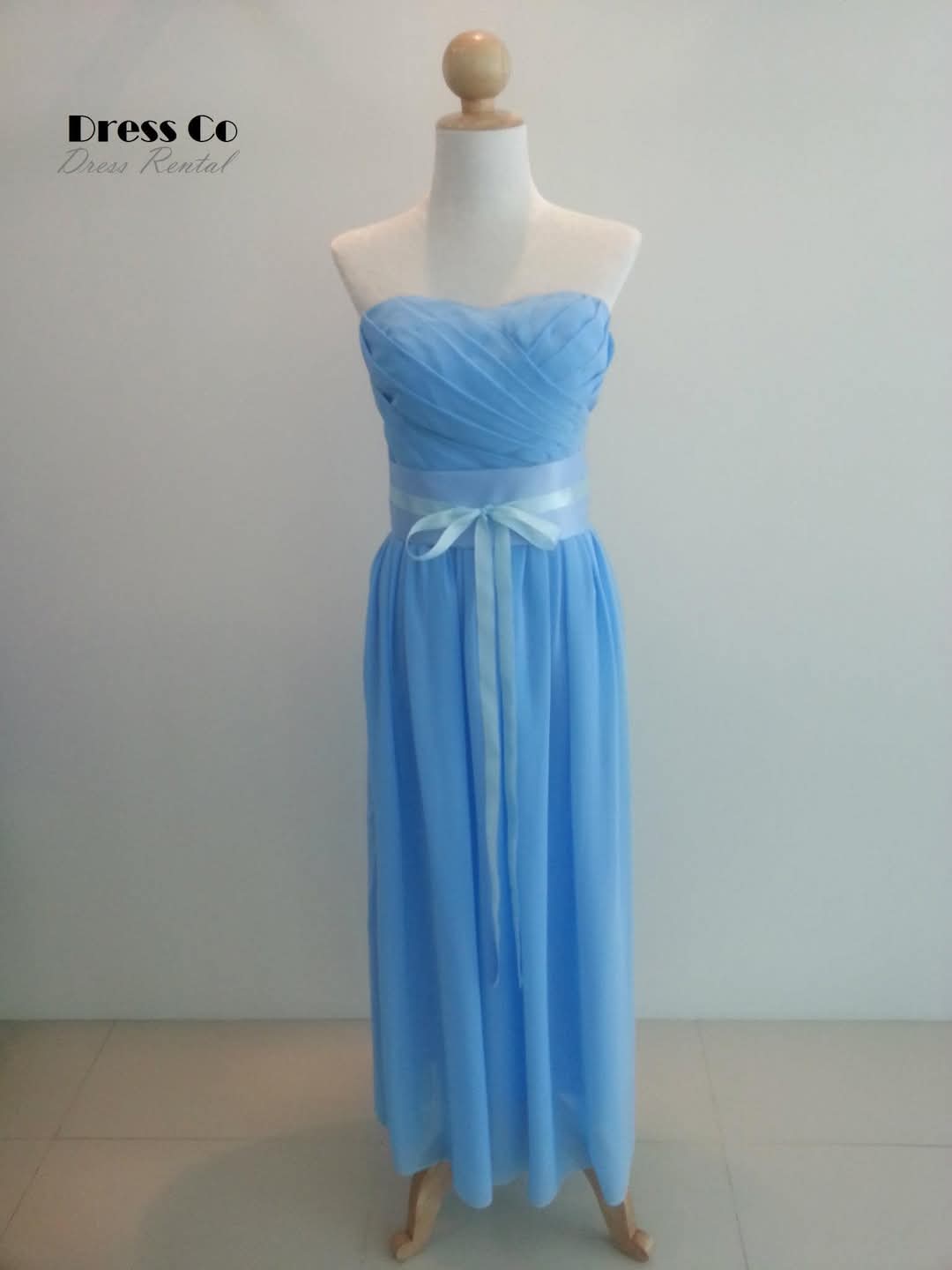Pastel blue strapless dress with bow tie