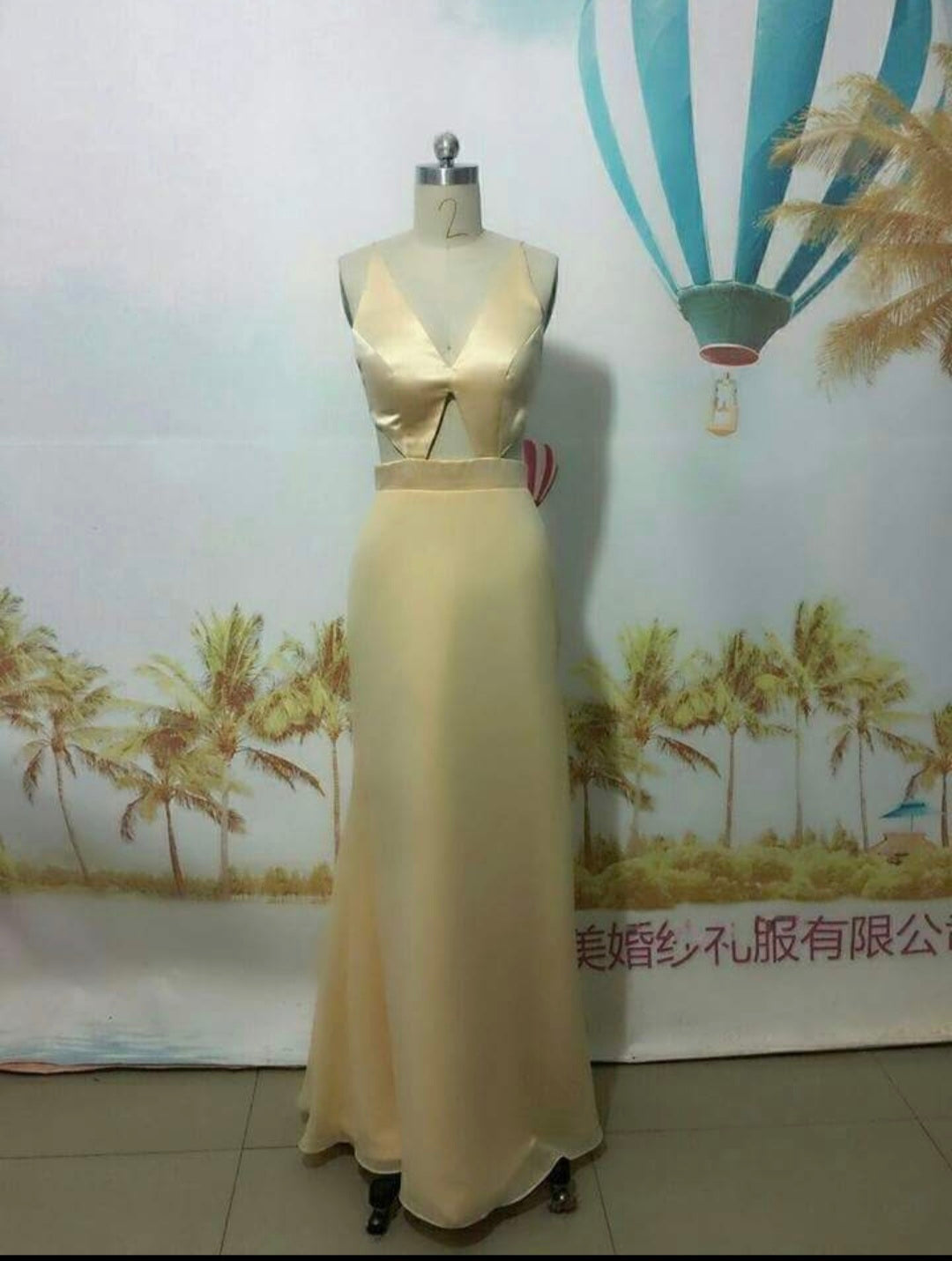 V-Neck Cutout Satin Gown