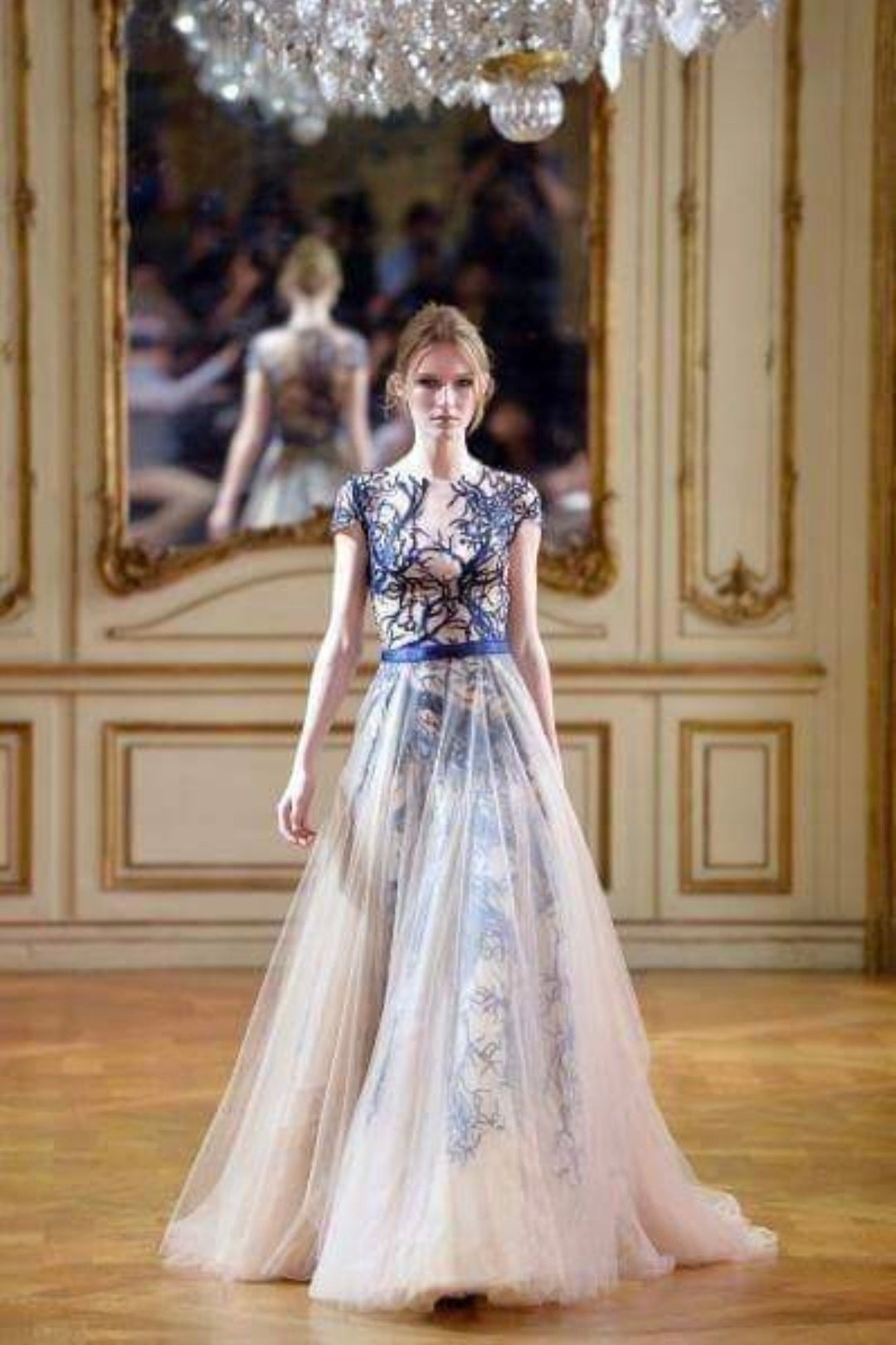Sheer Blue Embroidered Tulle Dress / Sheer blue embroidered tulle dress