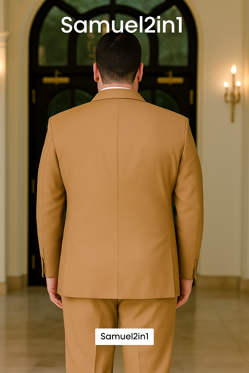 クリーム色の新仕立てスーツ（3XL～6XL） – ノッチラペル、フラップポケット