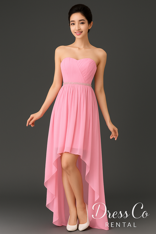 เดรสชมพูสายเดี่ยว ชายไม่เท่ากัน / Pink Strapless High-Low Dress