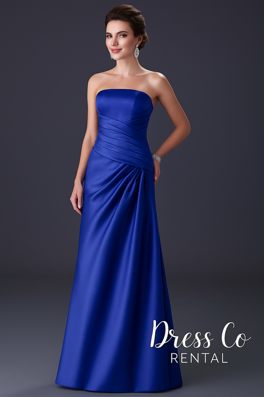 Strapless Satin Evening Dress - Blue