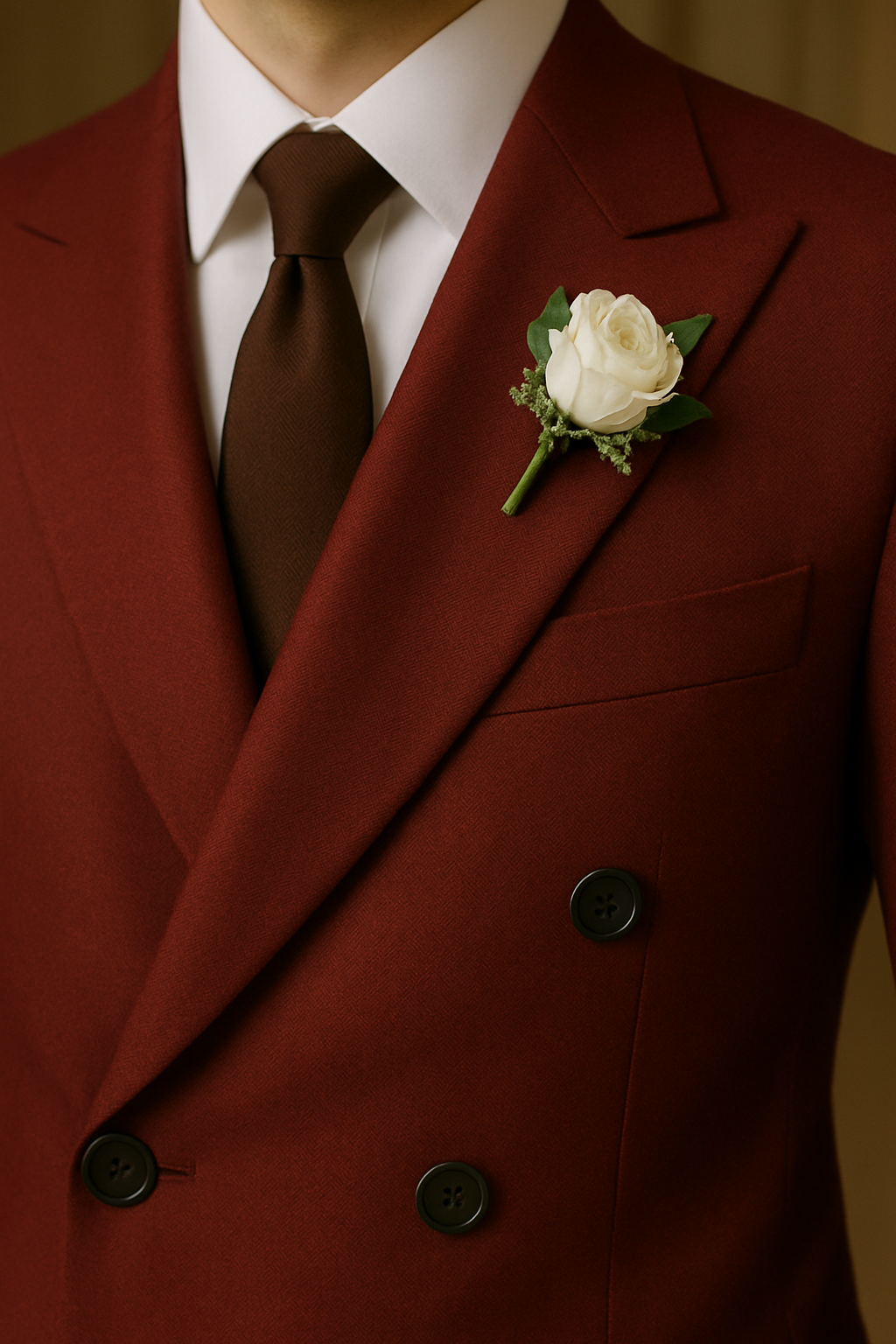 สูทเจ้าบ่าวเช่าตัดใหม่ สีแดงเบอร์กันดี | Burgundy Groom Suit for Rent