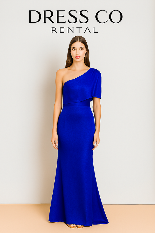 Asymmetric Satin Drape Dress - Blue