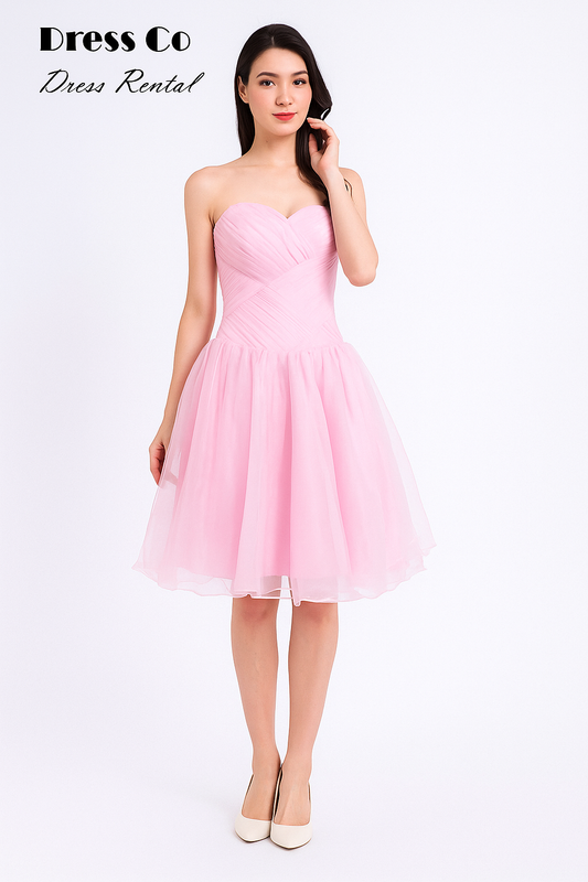 Pastel pink strapless short dress