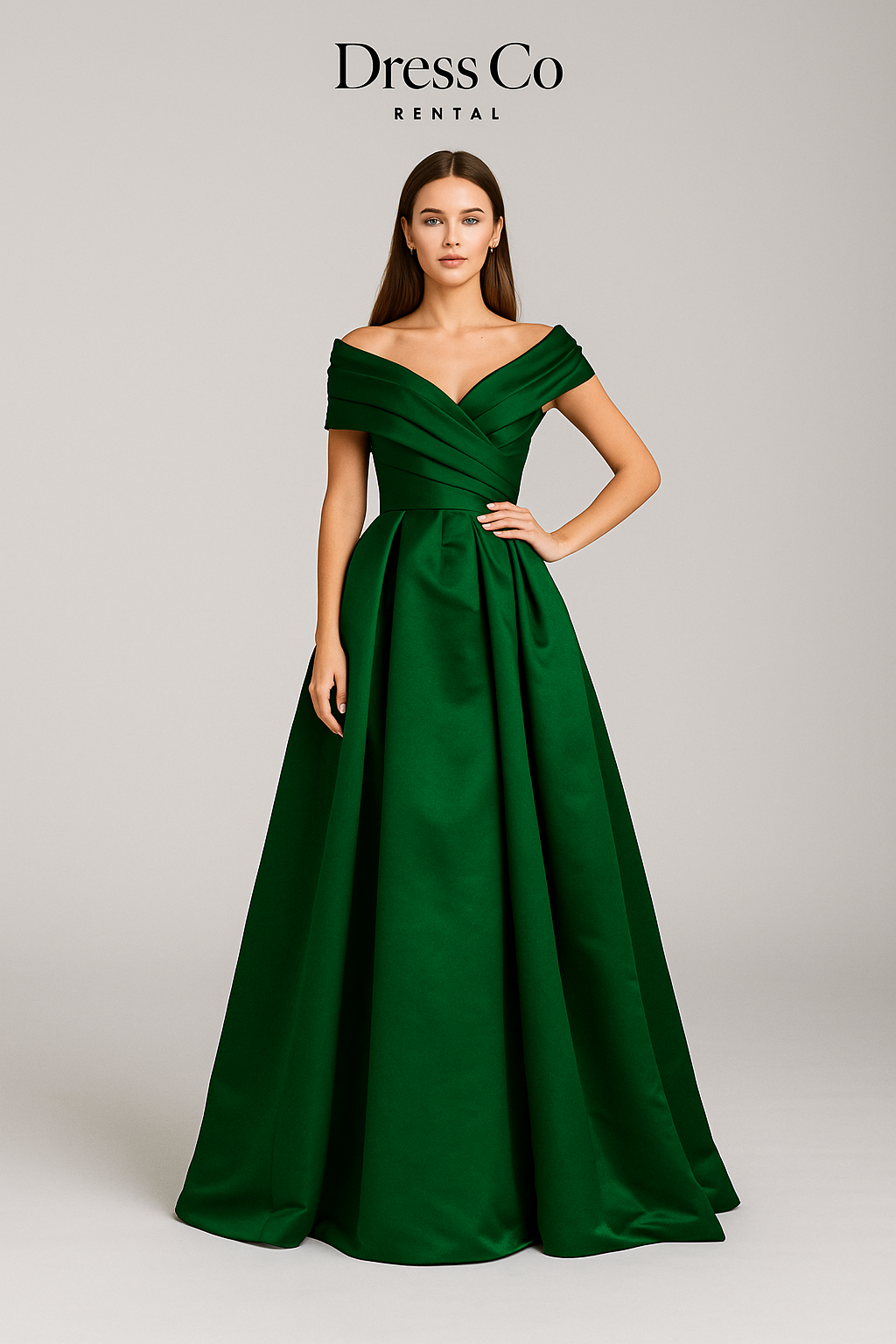 Dark green off-shoulder long dress, luxurious princess style