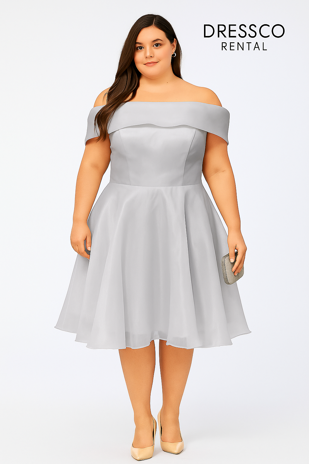 เดรสสั้นเปิดไหล่ผ้าชีฟองสีขาว / White Chiffon Off-Shoulder Short Dress