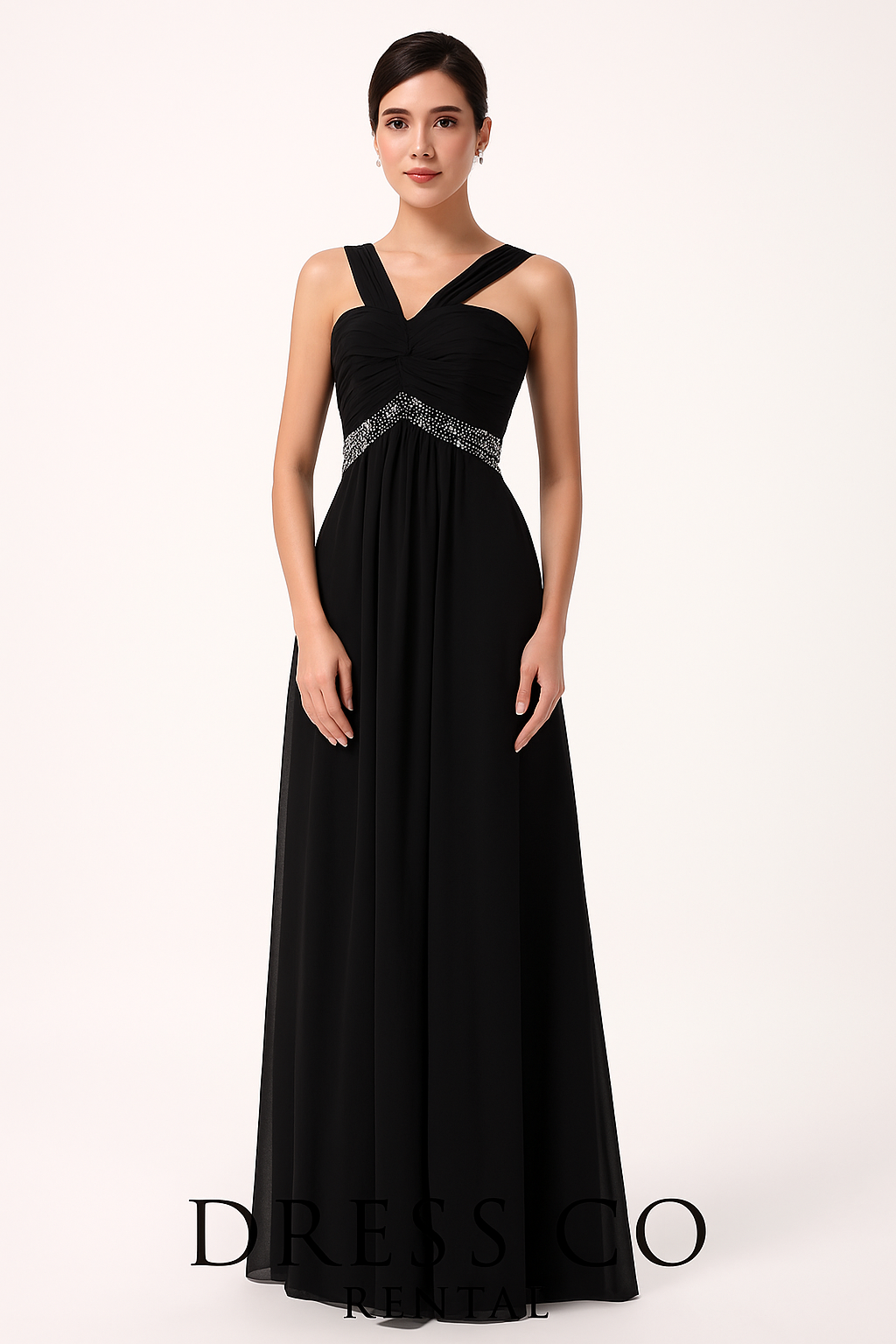 Luxurious black crystal embellished crisscross strap evening dress