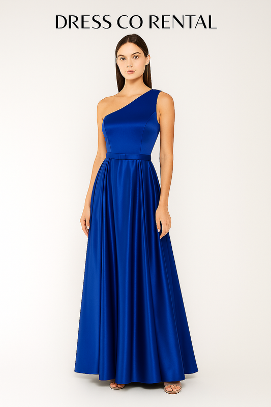 One-Shoulder Satin Dress - Blue