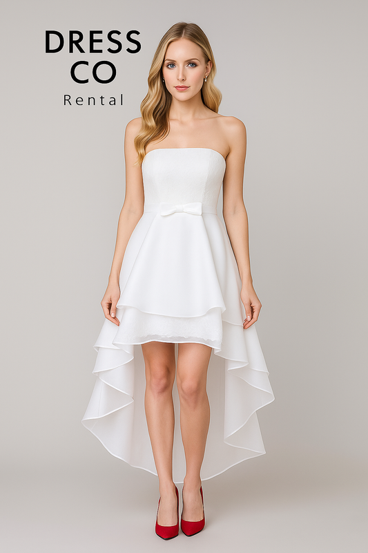 เดรสลูกไม้ขาวหน้าสั้นหลังยาว | White Lace High-Low Dress