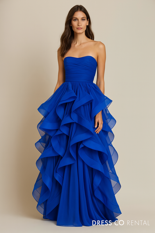 Ruffle Layered High-Low Dress - Blue