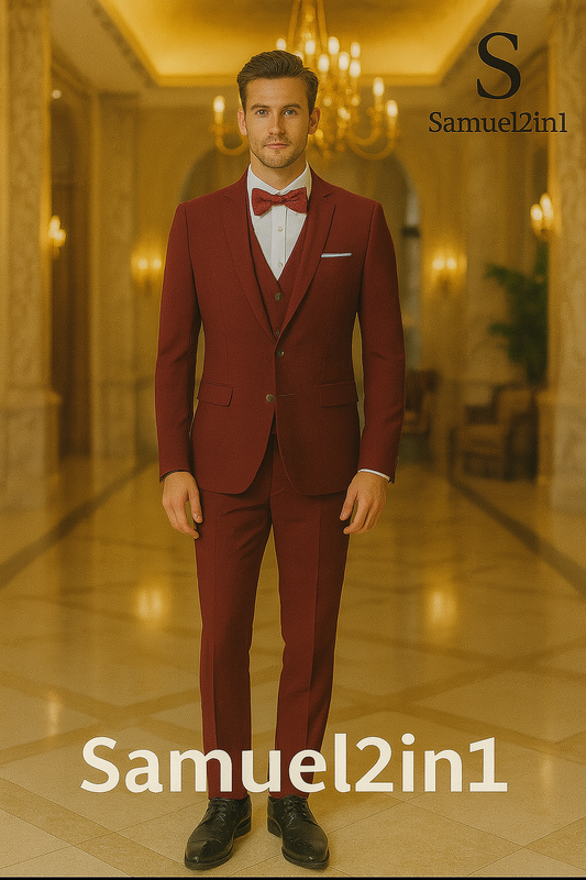 สูททักซิโด้สีแดงไวน์สุดหรู | Wine Red Tuxedo