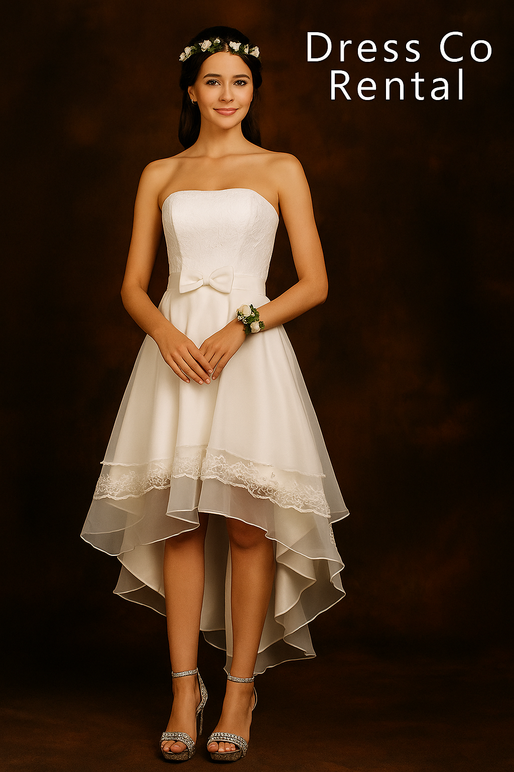 เดรสลูกไม้ขาวหน้าสั้นหลังยาว | White Lace High-Low Dress