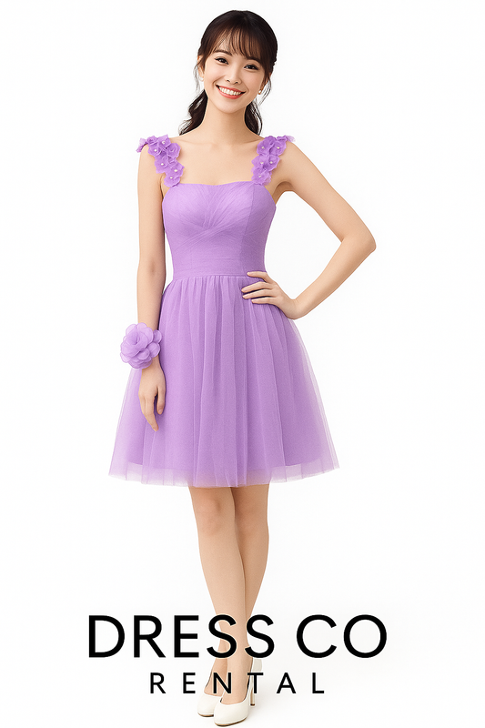 เดรสสีม่วงแต่งดอกไม้ / Lavender Flower Embellished Dress