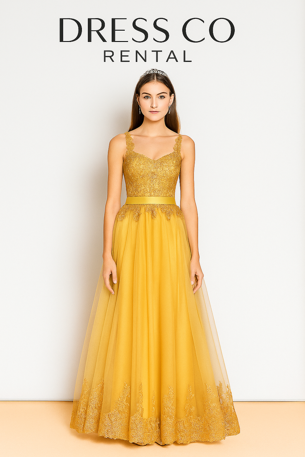 Gold Lace &amp; Tulle Overlay Dress