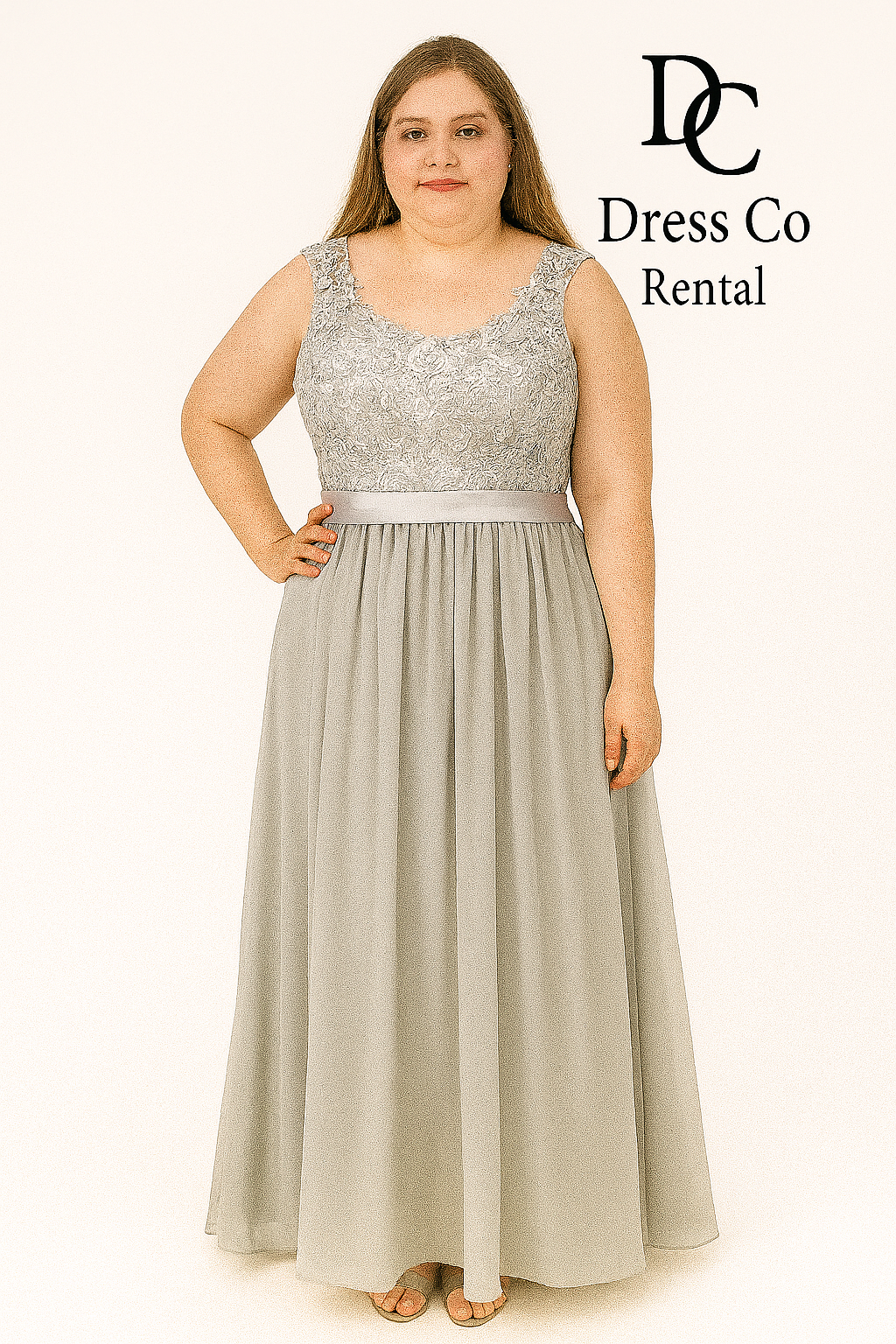 เดรสยาวผ้าชีฟองลูกไม้สีเทา / Grey Lace & Chiffon Long Dress